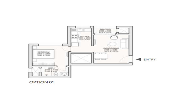 Sobha One World 1 BHK Floor Plan