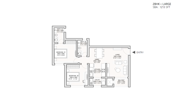 Sobha One World 2 BHK Floor Plan