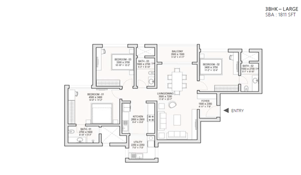Sobha One World 3 BHK Floor Plan