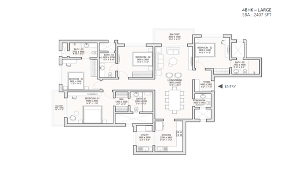 Sobha One World 4 BHK Floor Plan