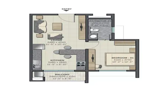 1 BHK floor plan of Sobha One World