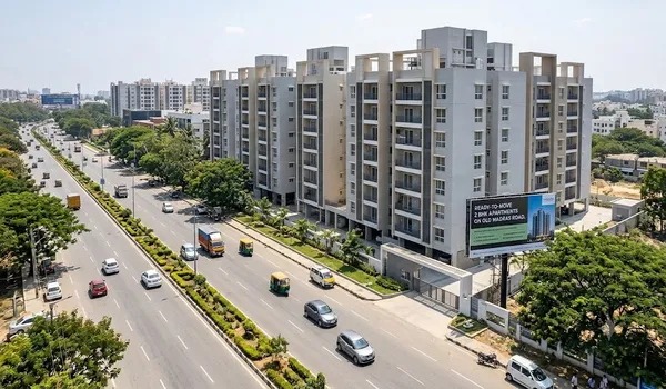 Floor plan and skyline view representing 2 BHK apartments in Old Madras Road Bangalore