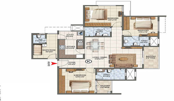 3 BHK floor plan of Sobha One World