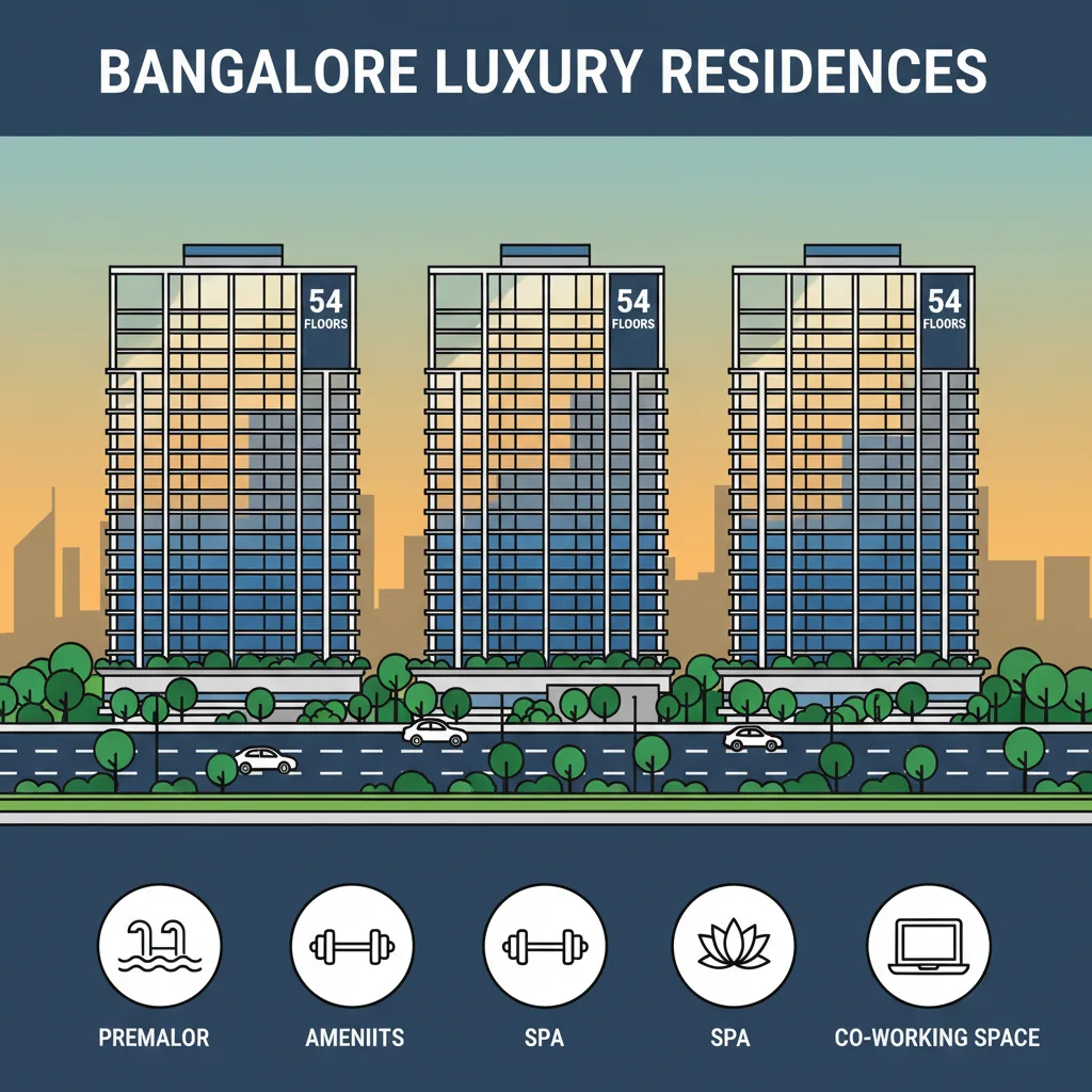 Modern luxury residential apartment towers in Bangalore with lush green landscaping and contemporary architecture