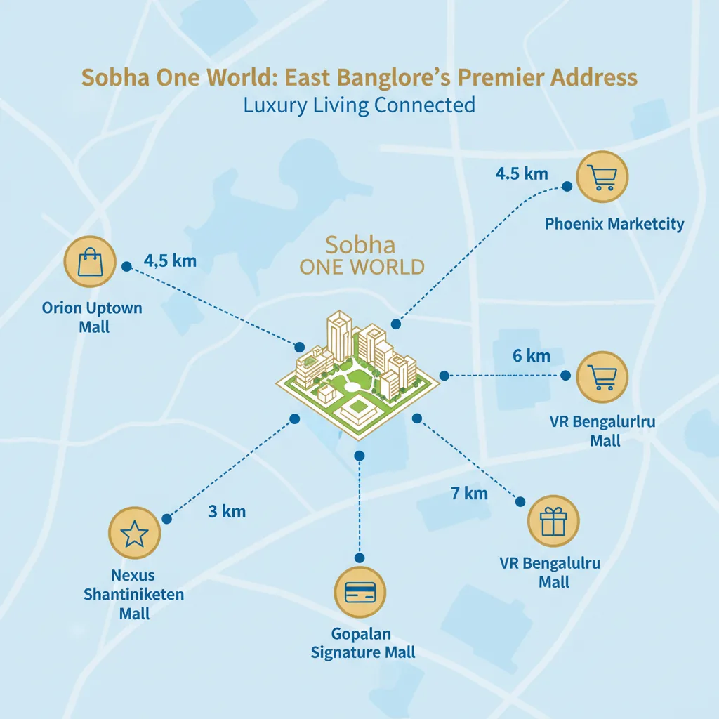 Are There any Malls near Sobha One World? Shopping malls infographic with nearby malls map