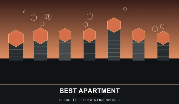 Illustrated skyline of high-rise apartment towers with a landscaped park in Hoskote