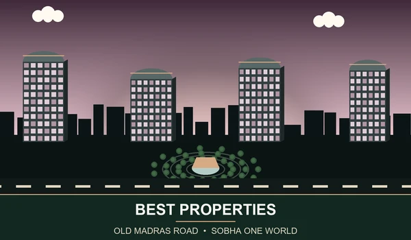 Illustrated skyline of premium residential properties along Old Madras Road at dawn