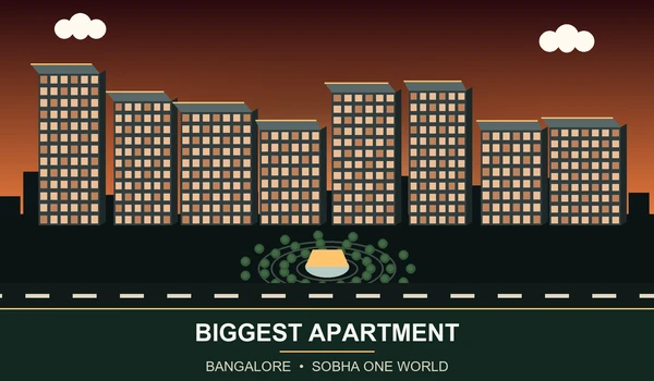 Illustrated skyline of the biggest high-rise apartment township in Bangalore with expansive parks