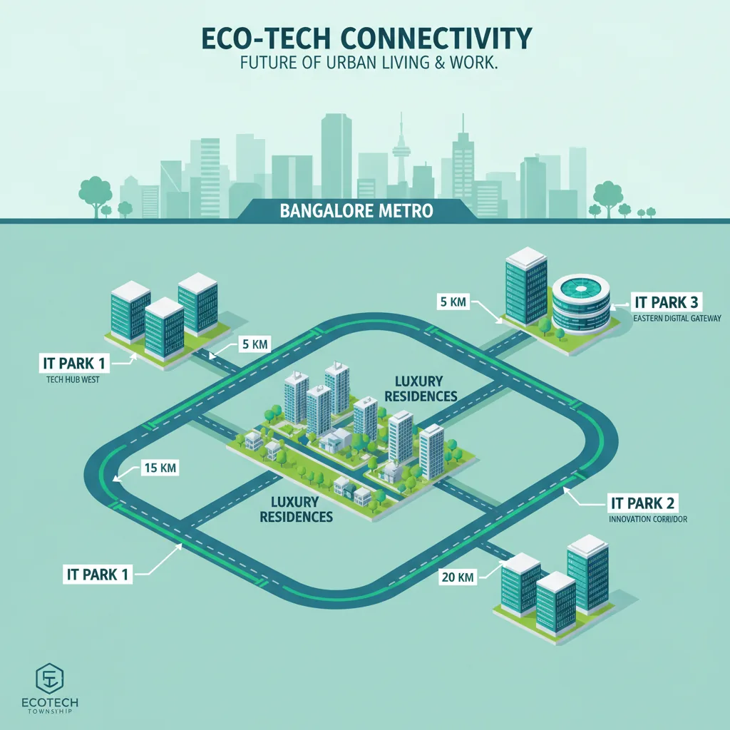 IT Hubs Near Sobha One World — infographic showing luxury residential township with BGRT, ITPL, and Tavarekere Data Centre Park connected by highway routes