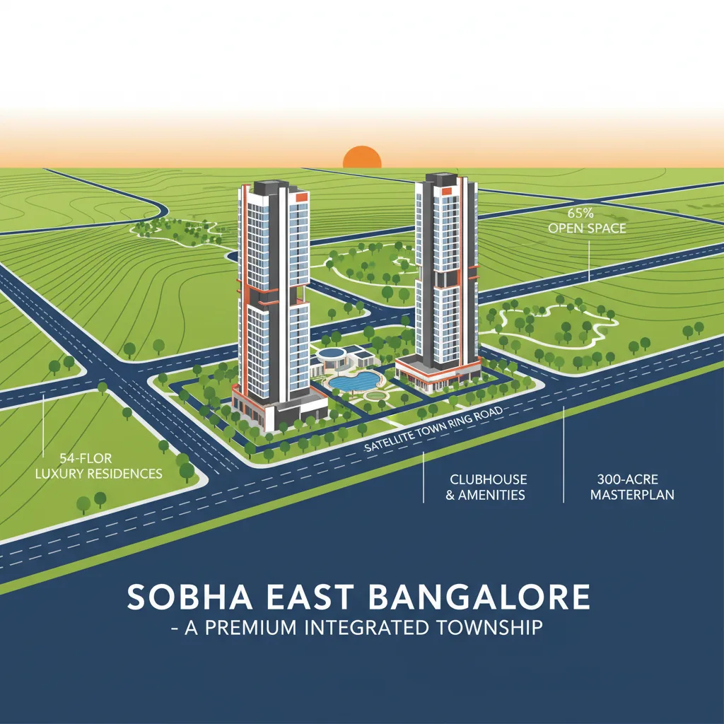 Modern luxury high-rise residential towers at Sobha One World, 54-floor skyscrapers in 300-acre integrated township, East Bangalore