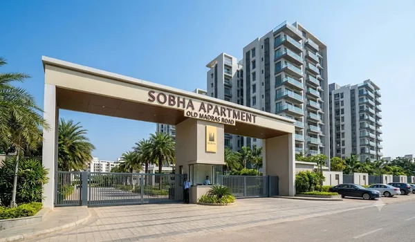 Exterior view of a Sobha apartment on Old Madras Road at Sobha One World