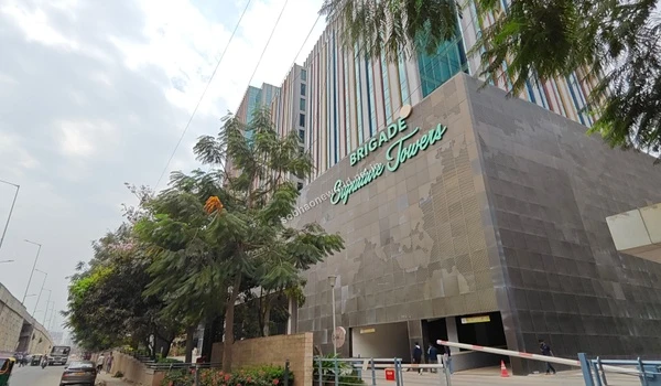 Wide view of the Bearys Global Research Triangle entrance showcasing the premium commercial infrastructure near Sobha One World