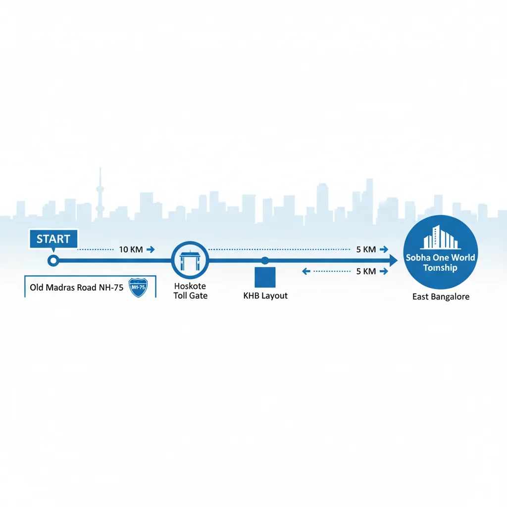 Sobha One World directions route map infographic showing location along Old Madras Road NH-75