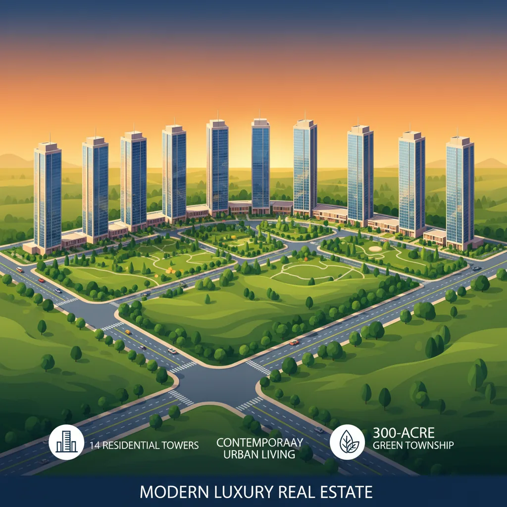 Sobha One World Video - Aerial view of modern luxury 300-acre township with 14 high-rise residential towers