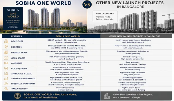 Comparison chart of Sobha One World against other new launch residential projects in Bangalore