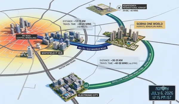 Distance map from Sobha One World to Electronic City and Whitefield