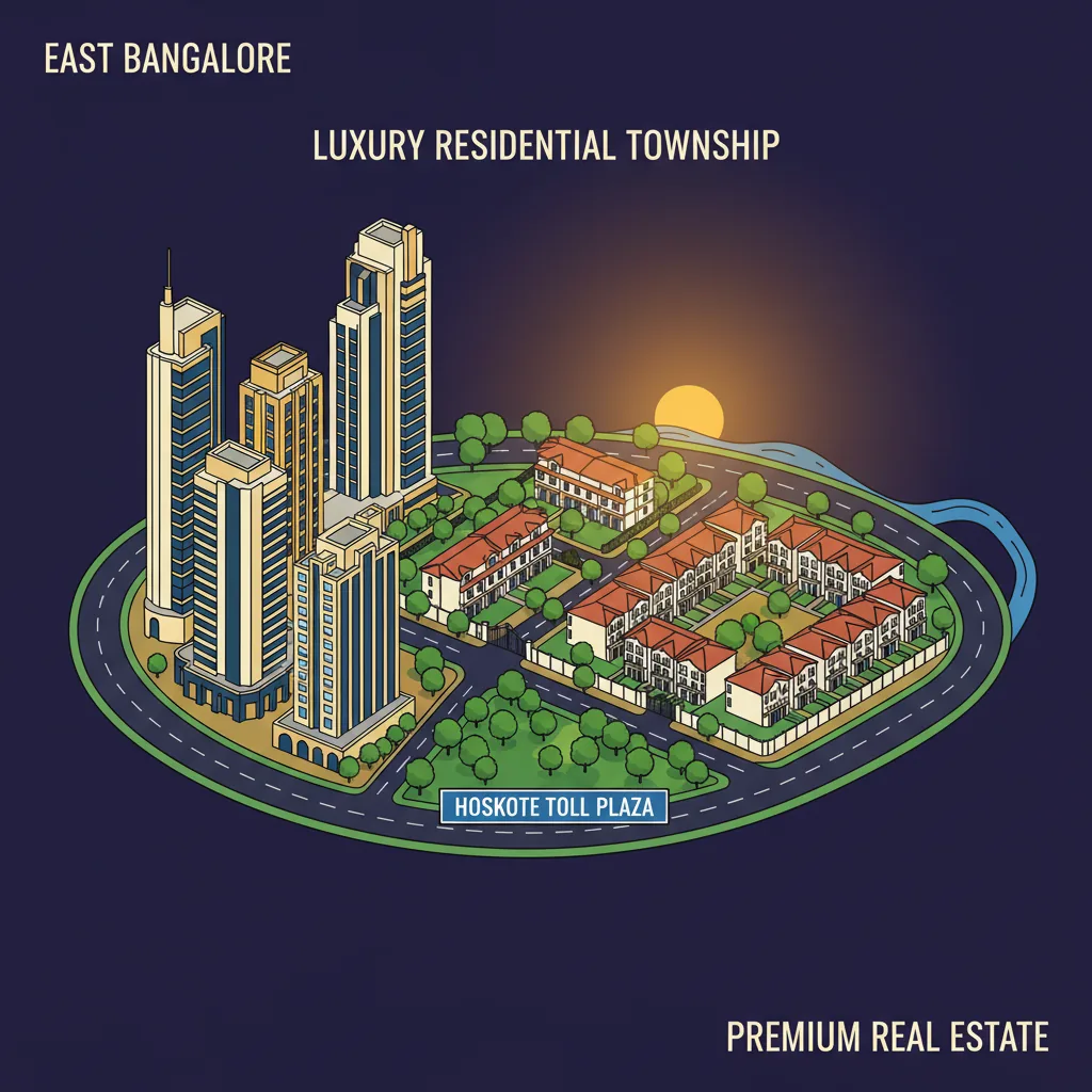Upcoming Projects near Hoskote Toll Plaza: Modern luxury residential township with high-rise towers and Spanish-style row houses in East Bangalore
